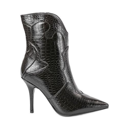 Cizme negre în relief pe toc Cro negru Cizme negre în relief pe toc Cro negru