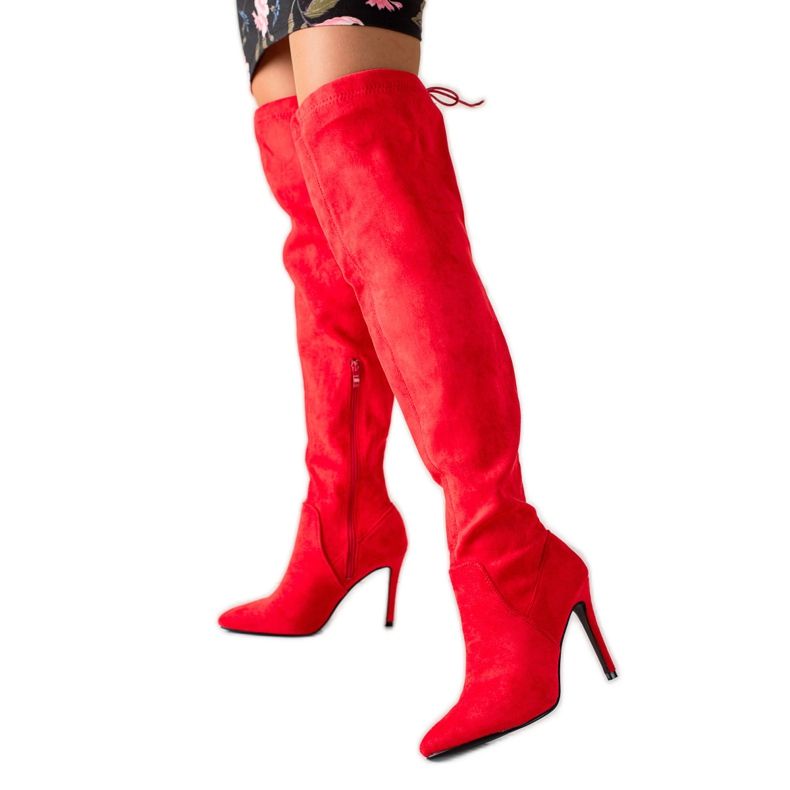 Small Swan Cizme din piele de căprioară pe toc înalt roșu