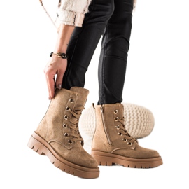 TRENDI Trappers din piele intoarsa maro bej TRENDI Trappers din piele intoarsa maro bej