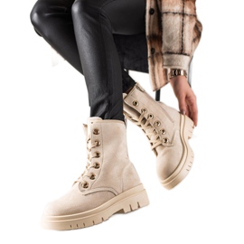 TRENDI Trappers din piele intoarsa bej TRENDI Trappers din piele intoarsa bej