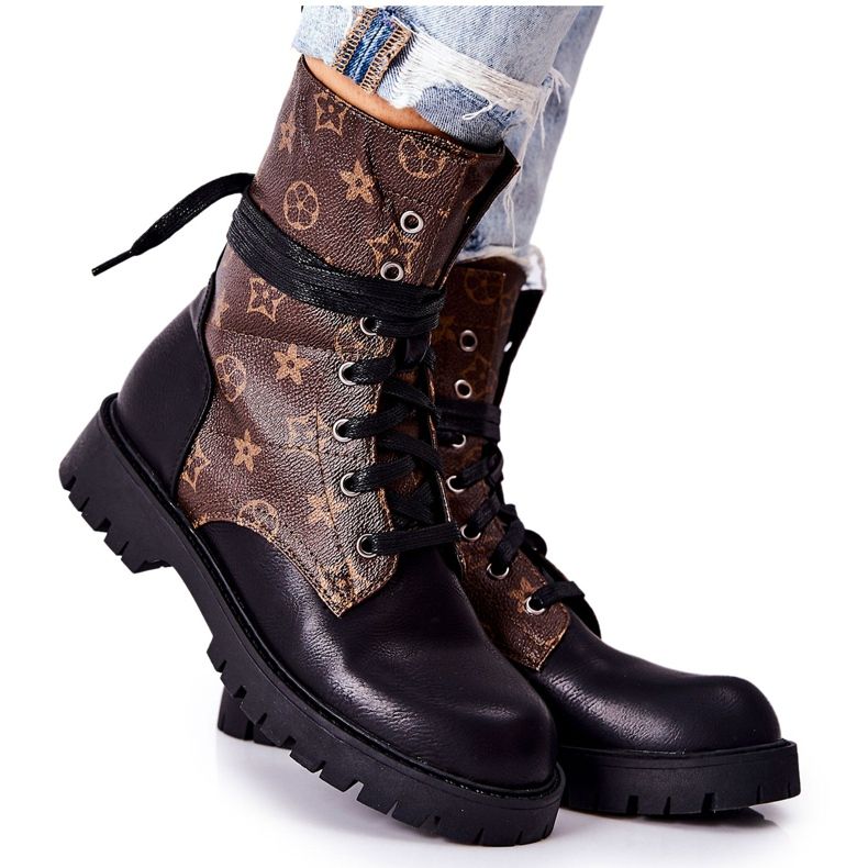 FJ1 Cizme din piele maro și neagră Lonevis negru