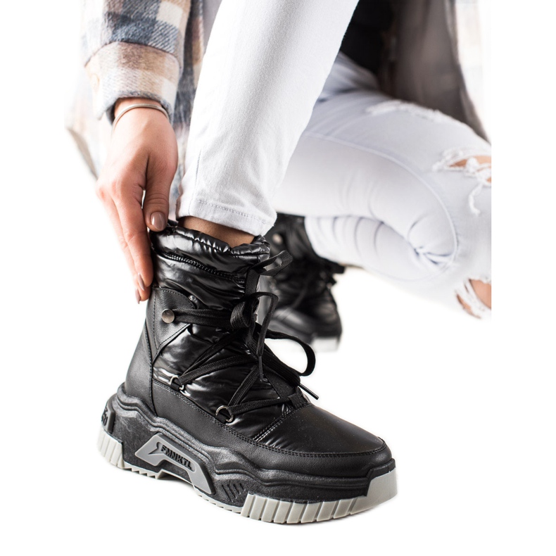 TRENDI Cizme de zăpadă negre cu șireturi negru