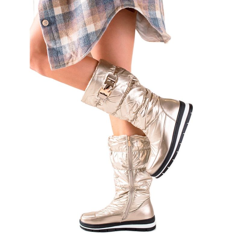 TRENDI Cizme înalte de zăpadă aurii de aur TRENDI Cizme înalte de zăpadă aurii de aur