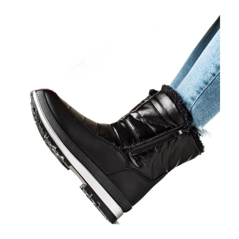 TRENDI Cizme de zăpadă clasice pe fermoar negru