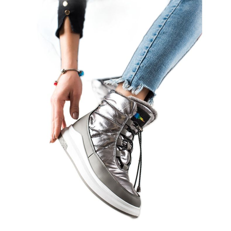 TRENDI Cizme de zăpadă strălucitoare la modă argint