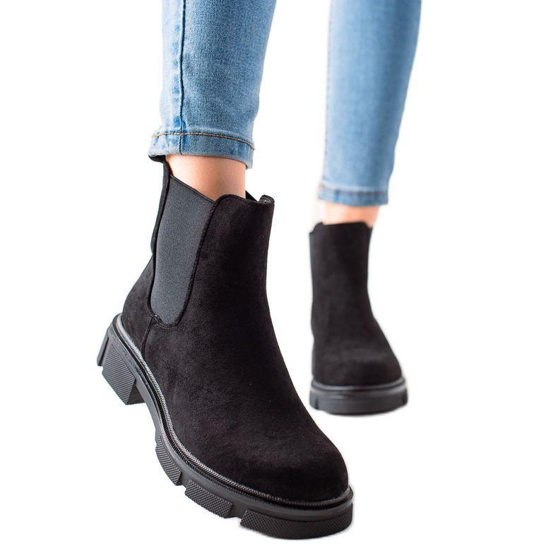 Ideal Shoes Cizme Chelsea din piele de căprioară negru