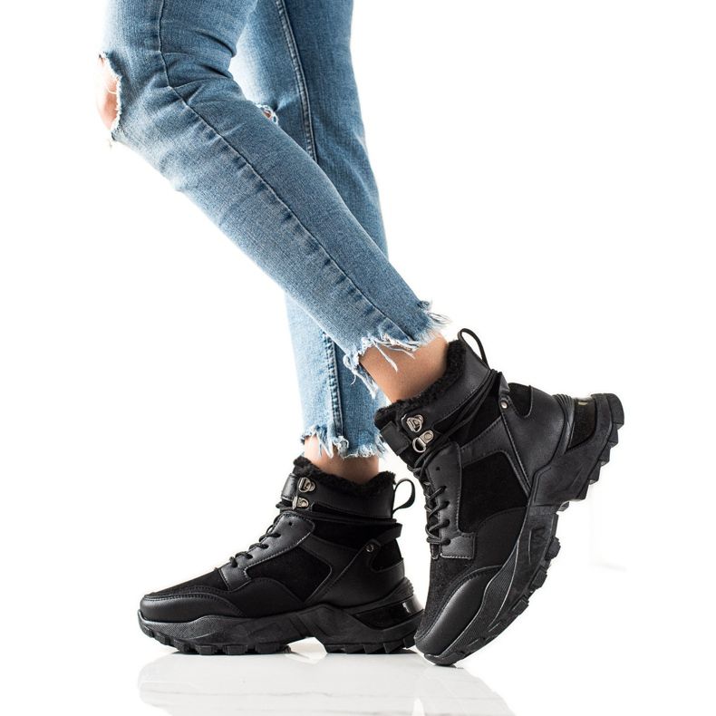 TRENDI Cizme calde cu șireturi negru