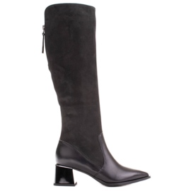 Marco Shoes Cizme clasice într-o combinație de piele și nubuc negru Marco Shoes Cizme clasice într-o combinație de piele și nubuc negru