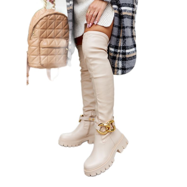 Cizme înalte cu element decorativ Masha bej Cizme înalte cu element decorativ Masha bej