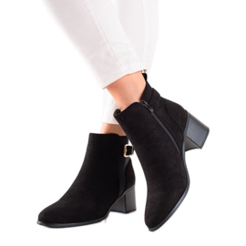 TRENDI Cizme clasice de piele intoarsa cu toc inalt negru