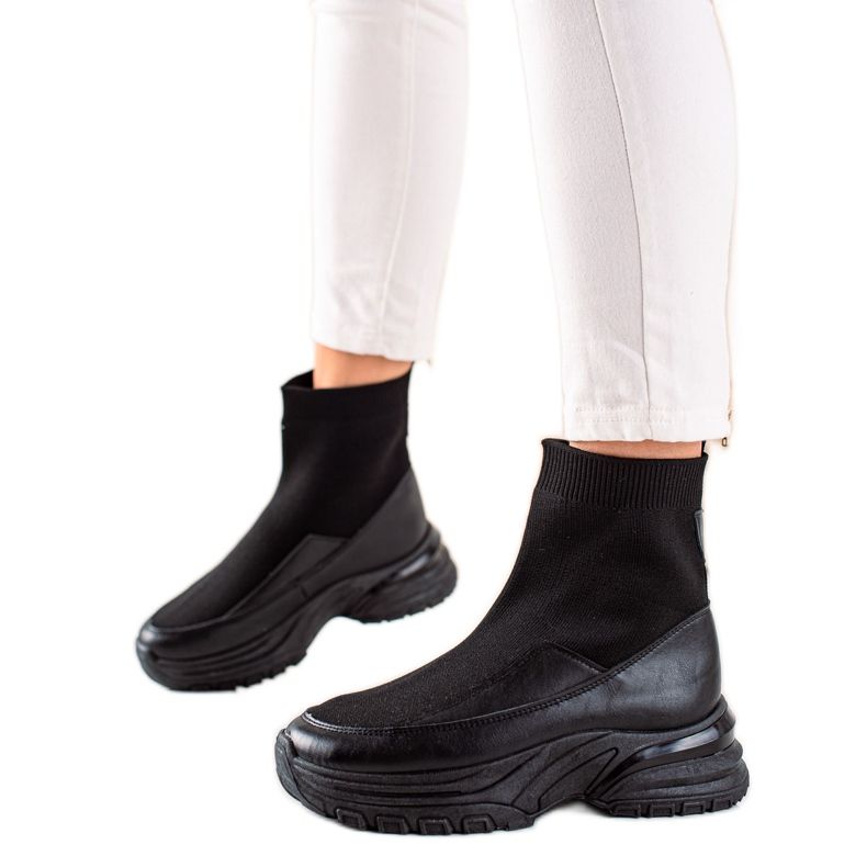 Seastar Cizme slip-on cu șosetă negru