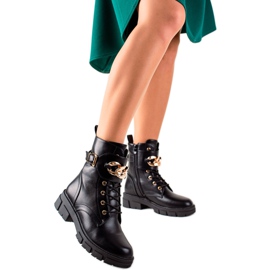 TRENDI Cizme elegante Trappers din piele ecologică negru TRENDI Cizme elegante Trappers din piele ecologică negru