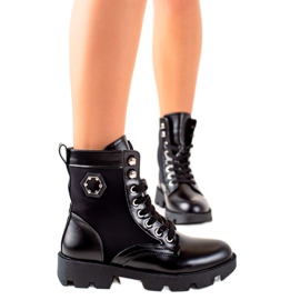 TRENDI Cizme negre cu dantelă negru TRENDI Cizme negre cu dantelă negru