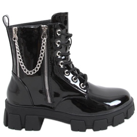 Botine din piele lacuita cu lant Mina Black negru Botine din piele lacuita cu lant Mina Black negru