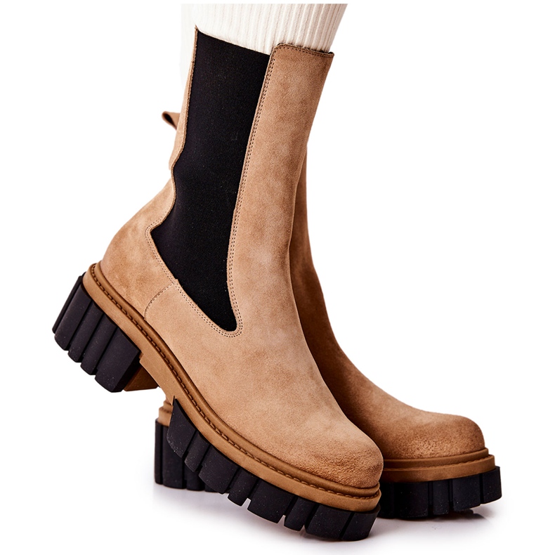 Cizme din piele muncitori Laura Messi Bej 2421