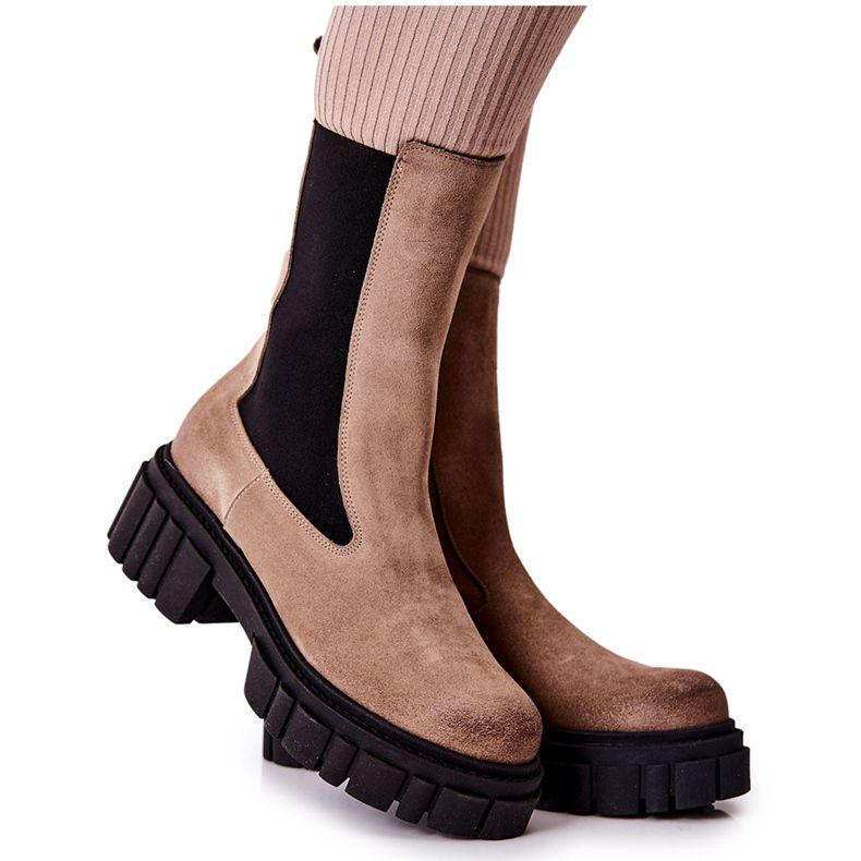 Cizme din piele Lucrători Laura Messi Bej închis 2421 maro