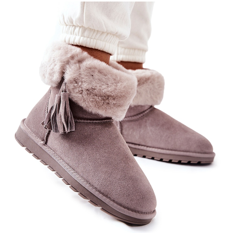 FS1 Cizme de zapada Mukluki Warm Fringe Grey Sorella gri