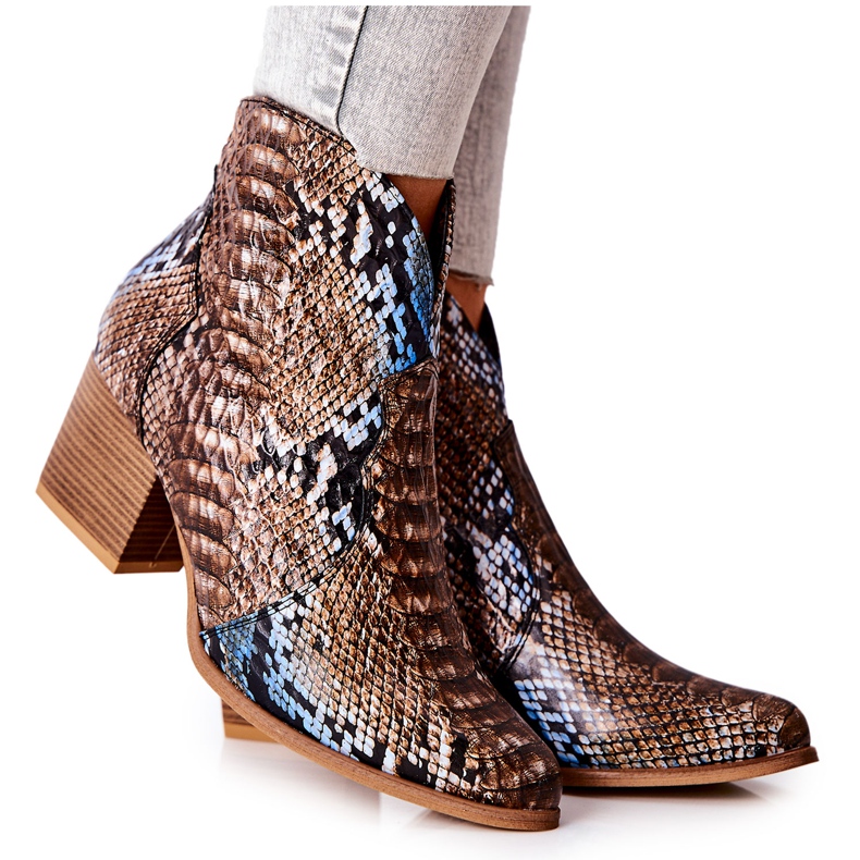 Lewski Shoes Cizme de cowboy Lewski Brown-Blue Snake Pattern EV28 maro