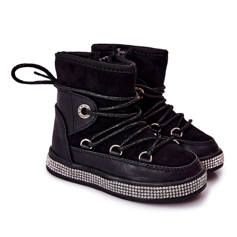 FR1 Cizme Negre De Zăpadă Copii Cu Zirconiu Cubic Wellma negru