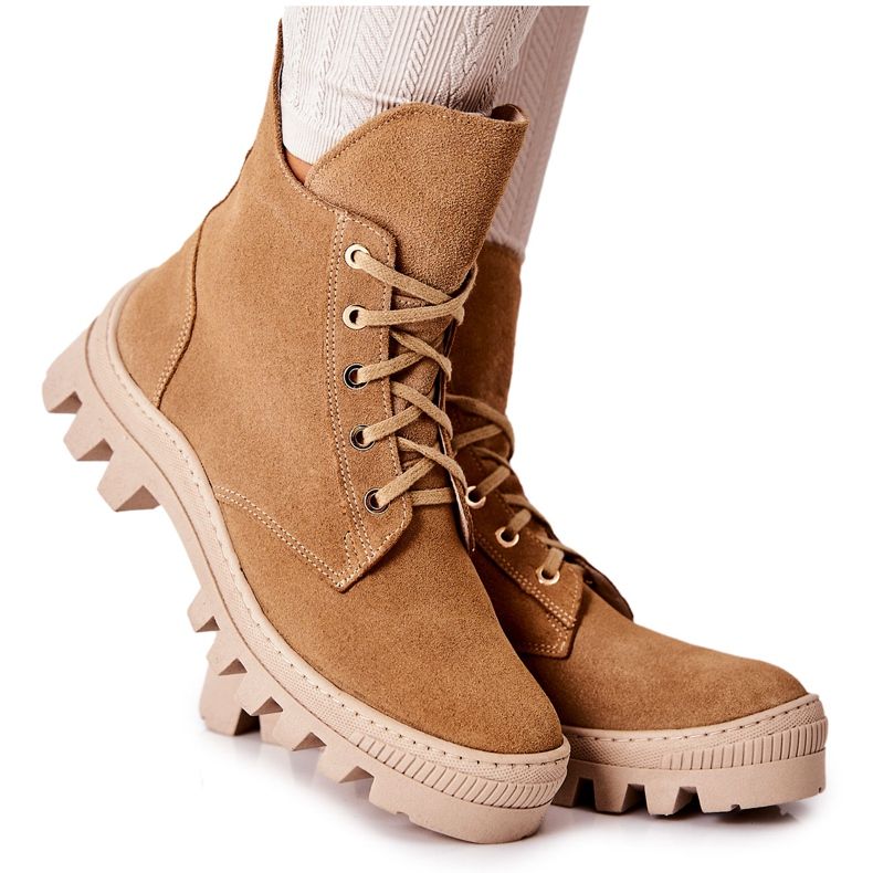 PF1 Cizme de piele intoarsa calda Camel Annabeth bej