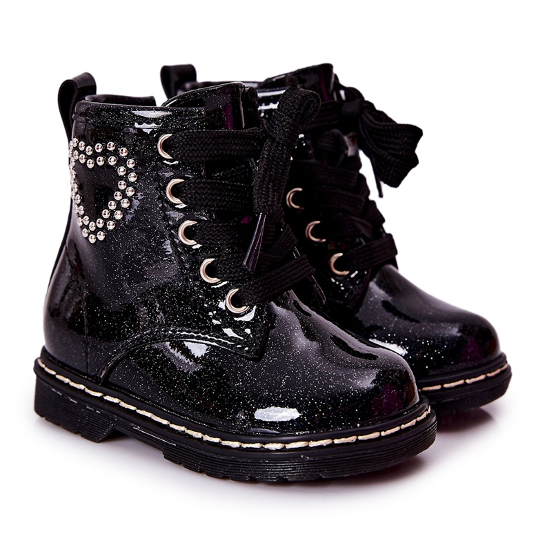 WT1 Ghete pentru copii negri strălucitori lăcuți negru