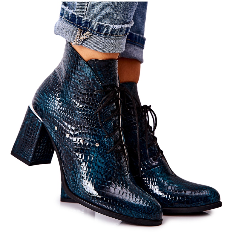 PA2 Cizme de damă din piele cu toc verde Neliko