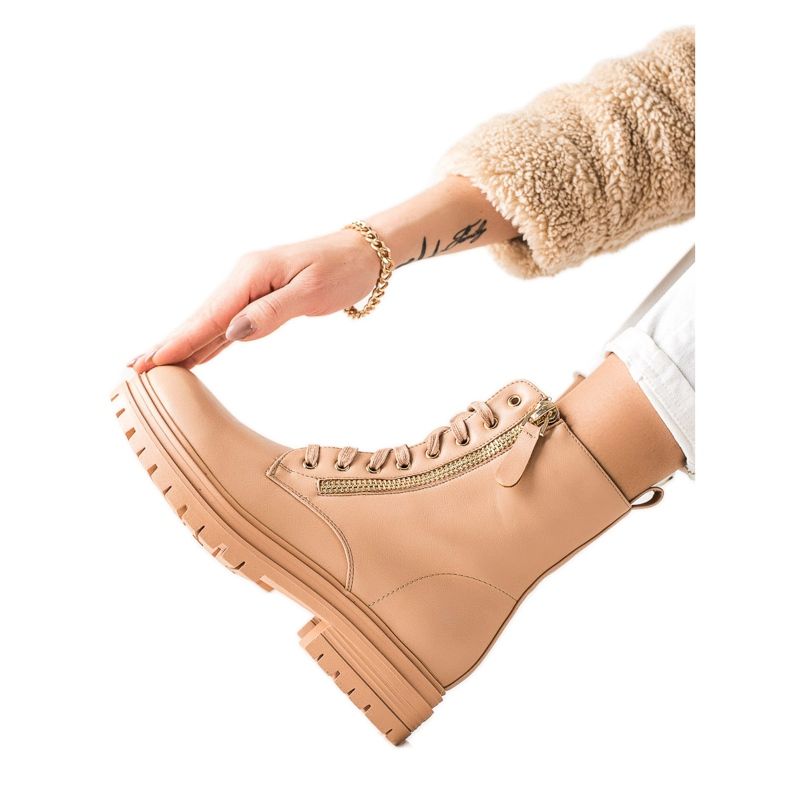 Marquiz Cizme Cu Fermoar Decorativ Auriu bej