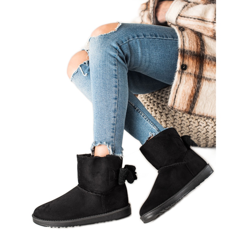 TRENDI Mukluki din piele intoarsa neagra negru