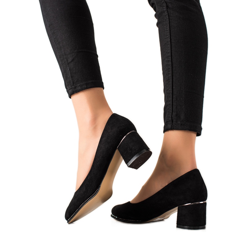 Sabatina Pompe din piele intoarsa cu zirconiu cubic negru