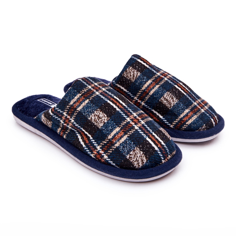 WJ1 Papuci de casă în carouri pentru bărbați Whisper bej albastru marin