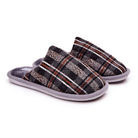 WJ1 Papuci pentru bărbați, gri și cald, în carouri, Whisper maro WJ1 Papuci pentru bărbați, gri și cald, în carouri, Whisper maro