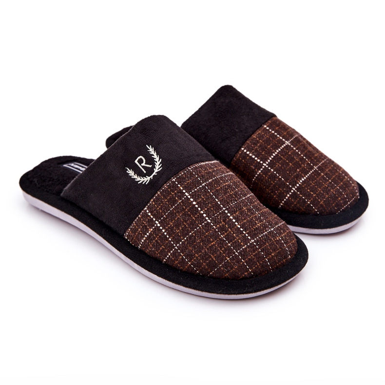 WJ1 Papuci în carouri maro cald Blase WJ1 Papuci în carouri maro cald Blase