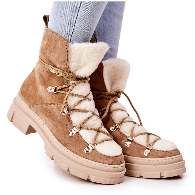 PF1 Cizme de piele intoarsa calda Bej Trappers Mindago