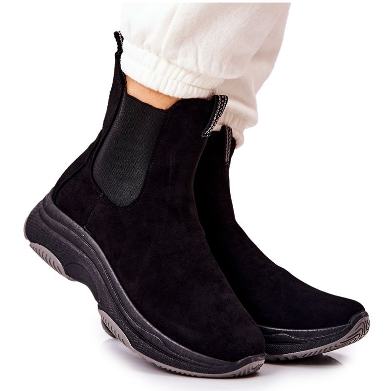 WS1 Cizme negre Nicci din piele intoarsa cu platforma negru