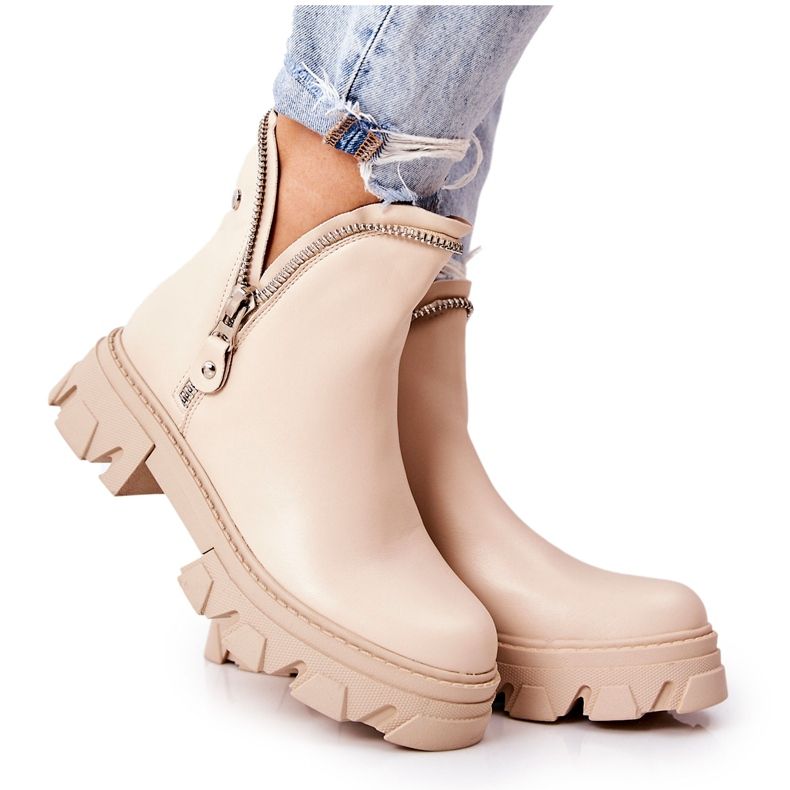 WS1 Cizme din piele cu fermoare decorative bej Deborah