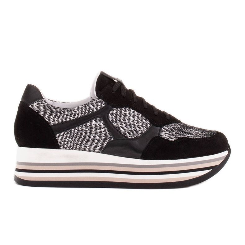 Marco Shoes Adidași pe o talpă groasă din piele naturală alb negru