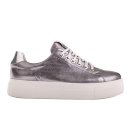 Marco Shoes Adidași de damă din piele naturală pe talpă groasă maro argint Marco Shoes Adidași de damă din piele naturală pe talpă groasă maro argint