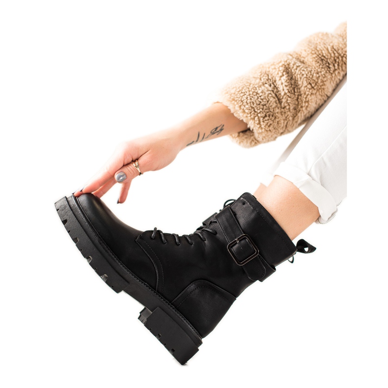 Super Mode Cizme cu șireturi, cu cataramă negru Super Mode Cizme cu șireturi, cu cataramă negru