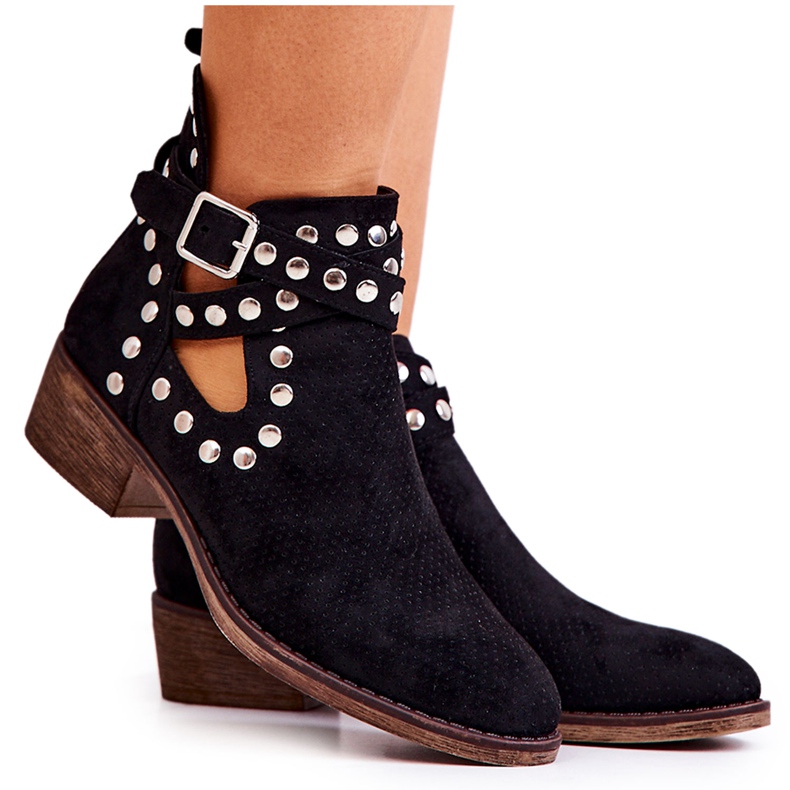 Cizme negre Dakota ajurate cu strasuri negru