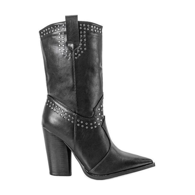 BM Cizme negre de cowboy cu o parte superioară Bora decorată negru BM Cizme negre de cowboy cu o parte superioară Bora decorată negru