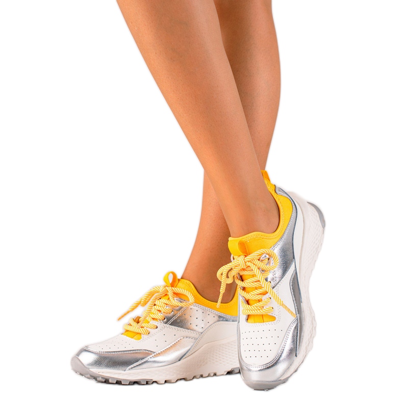 Goodin Adidași eleganți din piele alb argint galben Goodin Adidași eleganți din piele alb argint galben