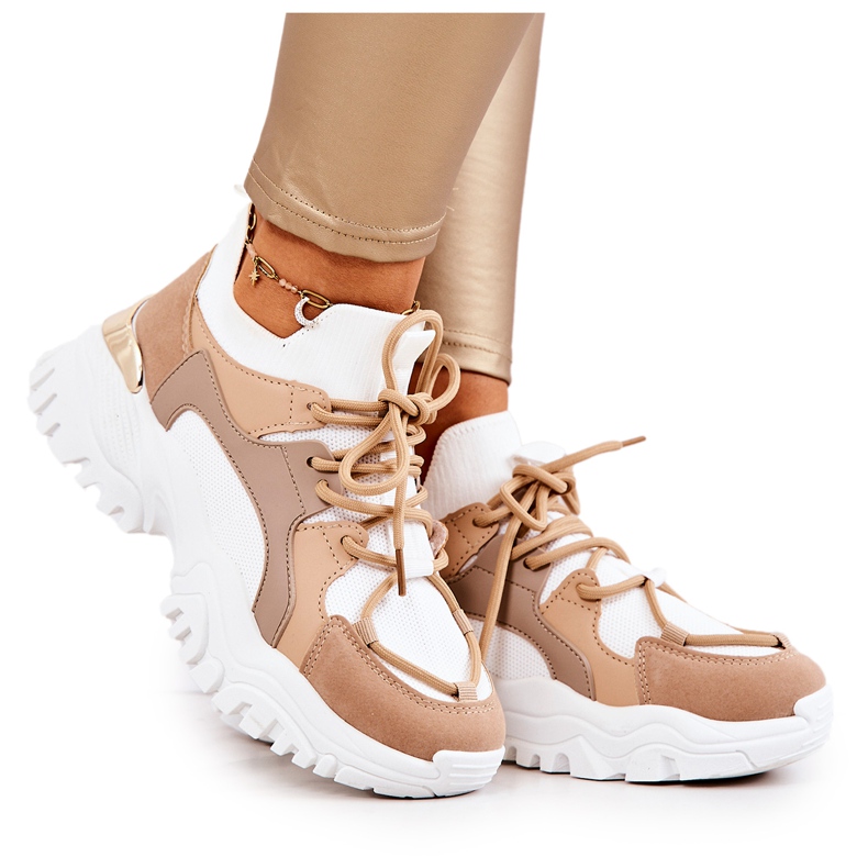 FS2 Pantofi Sport Tenisi Sosete Bej si Alb Colleen