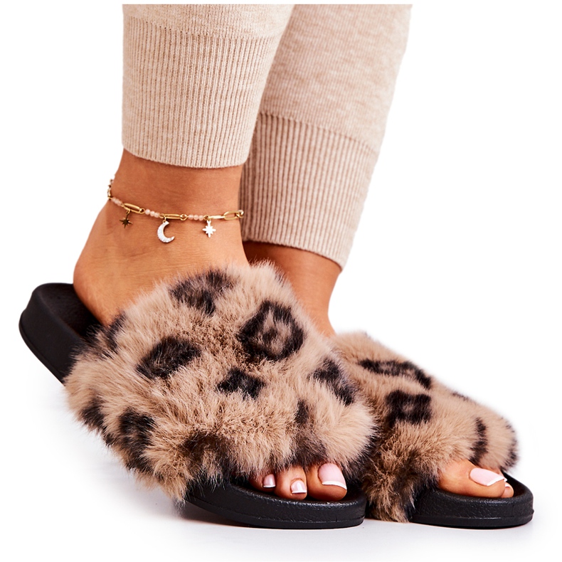 PM1 Papuci Cu Blana, Cauciuc Leopard Maro Noelle bej PM1 Papuci Cu Blana, Cauciuc Leopard Maro Noelle bej