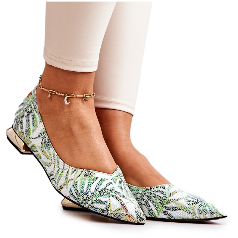Balerini dama Laura Messi piele verde 2193 multicolor