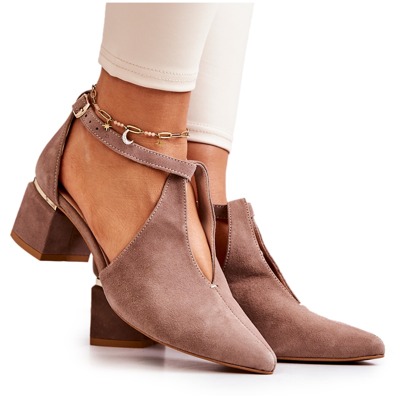 Papuci din piele intoarsa pe toc Laura Messi 2309 Bej