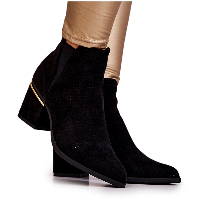 PS1 Cizme de cowboy ajurate Helloni din piele intoarsa neagra negru