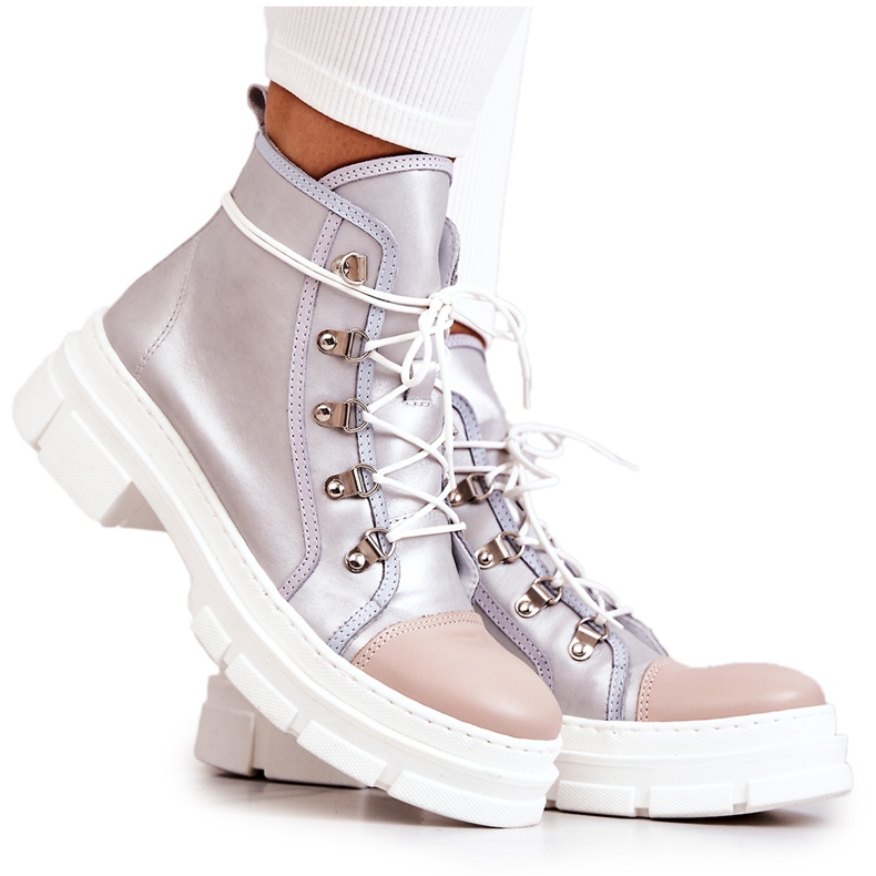 PK1 Cizme Silver Letty din piele bej argint