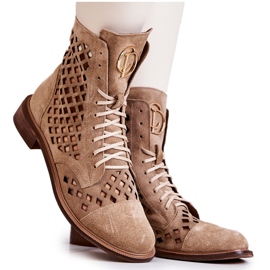 Cizme din piele ajurata Zazoo Camel 2695 maro Cizme din piele ajurata Zazoo Camel 2695 maro