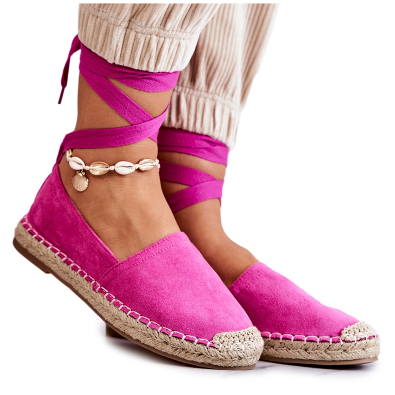 FB1 Espadrile din piele intoarsa legata Fuchsia Ismanne roz