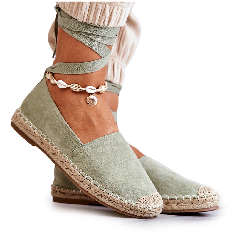 FB1 Espadrile Ismanne din piele intoarsa verde legate